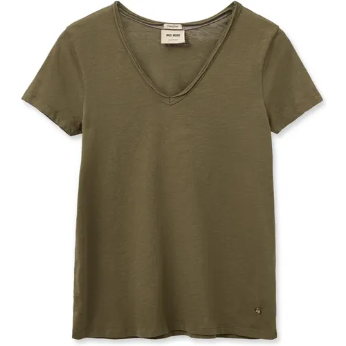 Einfaches T-Shirt in Burnt Olive , Damen, Größe: L - MOS MOSH - Modalova