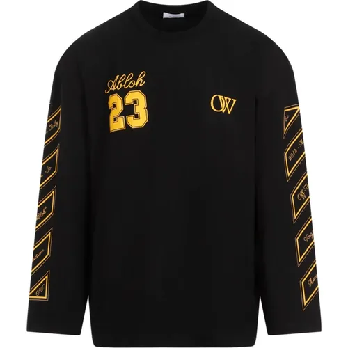 Schwarzes Baumwoll-T-Shirt mit Gold-Details , Herren, Größe: S - Off White - Modalova