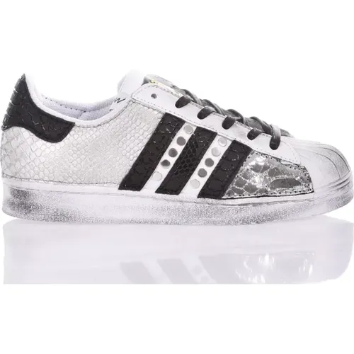 Handmade Sneakers Silver White Black , male, Sizes: 10 UK, 13 1/3 UK, 12 2/3 UK, 4 UK, 2 2/3 UK, 10 2/3 UK, 6 2/3 UK, 3 1/3 UK, 4 2/3 UK, 7 1/3 UK, 8 - Adidas - Modalova