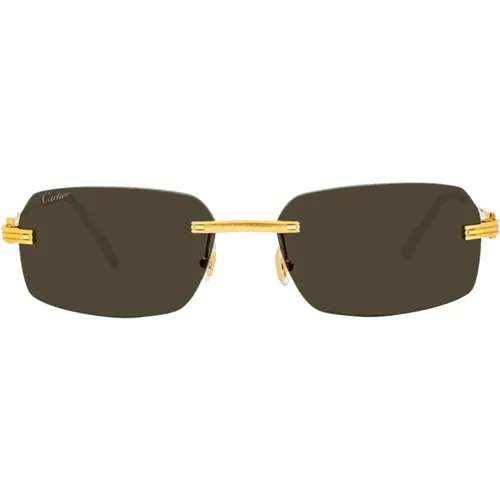 Ct0271S Sunglasses - Gold Metal Frame, Square Shape, Gray Lenses , unisex, Sizes: 58 MM - Cartier - Modalova