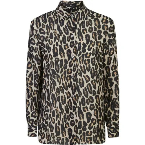 Leopard Print Georgette Shirt , female, Sizes: S, M, XS - Theory - Modalova