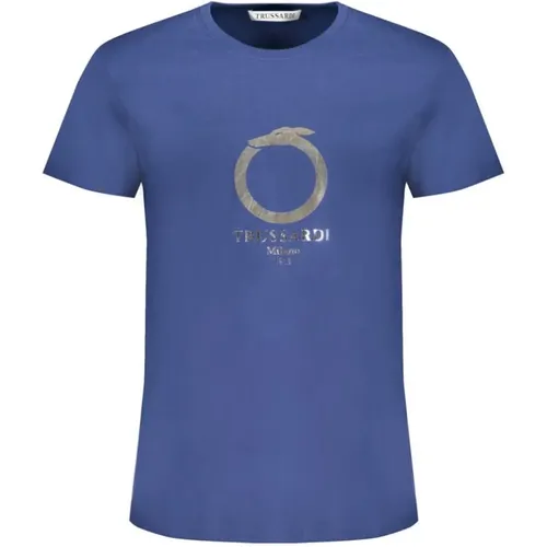 Blau Baumwolle Logo Print T-Shirt , Herren, Größe: L - Trussardi - Modalova