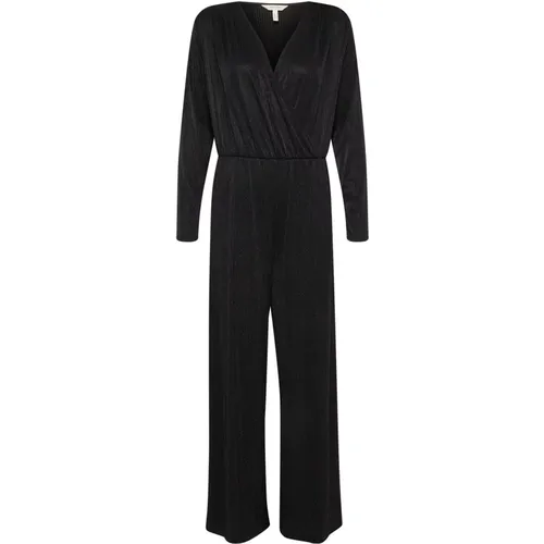 Schwarzer Glitzer Jumpsuit mit V-Ausschnitt , Damen, Größe: 2XL - Part Two - Modalova