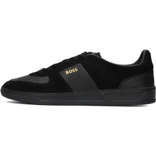 Schwarze Low-Top-Sneakers Brandon_tenn, Wildleder Low Top Sneakers - Hugo Boss - Modalova