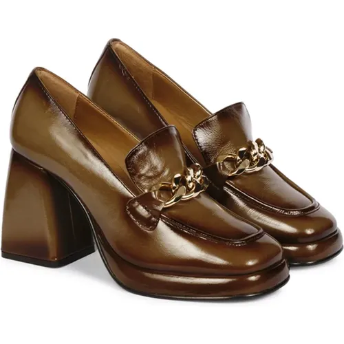 Women's Platform Heeled Loafer Shoe , female, Sizes: 5 UK, 7 UK - Emanuelle Vee - Modalova