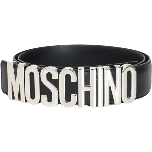 Schwarzer Ledergürtel mit Logoschnalle - Moschino - Modalova