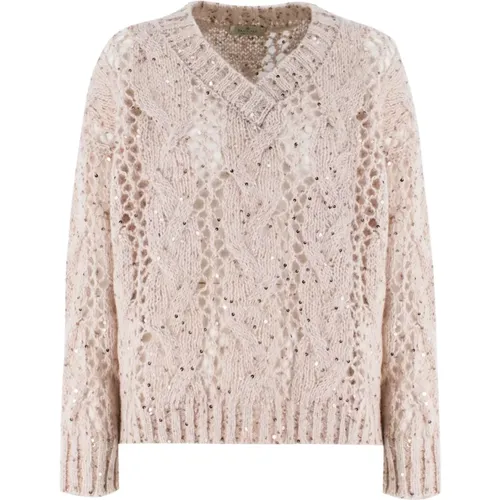 Schicker Sequin V-Neck Pullover , Damen, Größe: XS - PANICALE - Modalova