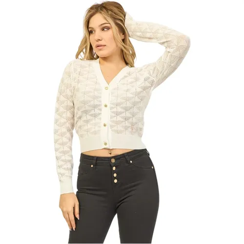 Weiße V-Ausschnitt Cardigan Sweater - YES ZEE - Modalova