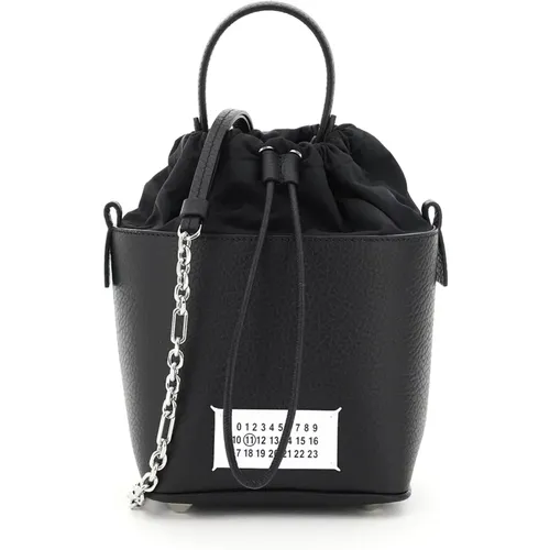 Gehämmerter Leder Mini Eimer Tasche,Schwarze Taschen für einen stilvollen Look - Maison Margiela - Modalova