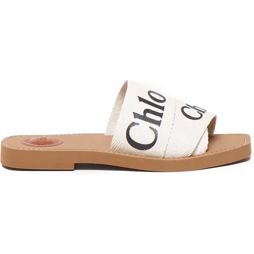 Linen Sandals with Logo , female, Sizes: 3 UK - Chloé - Modalova