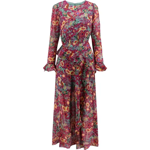 Silk Dress with Ruffle Detail , female, Sizes: M - Saloni - Modalova