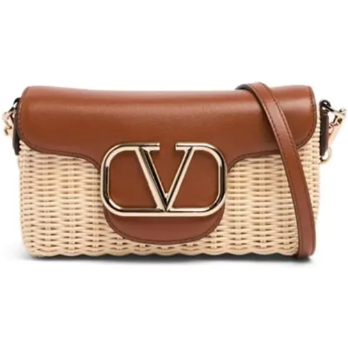 Raffia And Leather Locò Shoulder Bag , female, Sizes: ONE SIZE - Valentino Garavani - Modalova