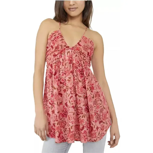 Rosa Blumige V-Ausschnitt Bluse , Damen, Größe: XS - Free People - Modalova