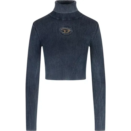 Blauer Gerippter Rollkragenpullover mit Oval D Logo , Damen, Größe: S - Diesel - Modalova