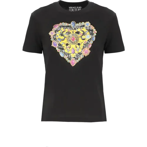 Schwarzes Heart Couture Logo T-Shirt , Damen, Größe: XS - Versace Jeans Couture - Modalova