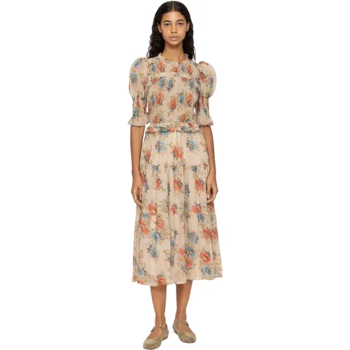 Smocked Floral Print Dress , female, Sizes: S - Sea NY - Modalova
