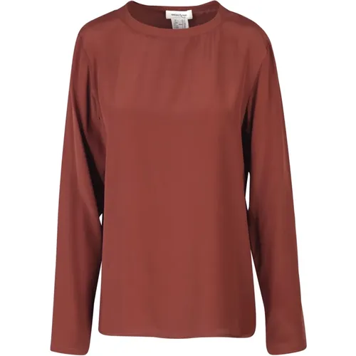 Crepe Blouse with Round Neck and Long Sleeves , female, Sizes: XS, S, M - Ottod'Ame - Modalova