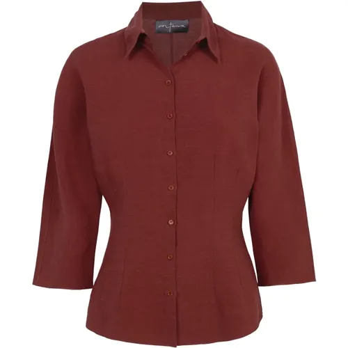 Red Linen Fitted Shirt , female, Sizes: XL, M, 2XL, XS, L, S - Cortana - Modalova