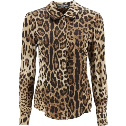 Leopard Print Silk Shirt - , female, Sizes: XS - Dolce & Gabbana - Modalova
