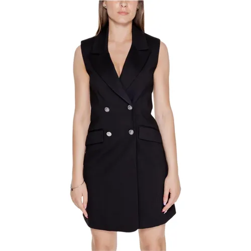 Schwarzes Ärmelloses Lapel Kleid mit Taschen , Damen, Größe: L - Guess - Modalova