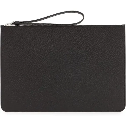Hammered Leather Clutch with Silver Hardware and Zipper Closure , male, Sizes: ONE SIZE - Maison Margiela - Modalova