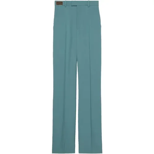Teal High-Waisted Wool Trousers with Horsebit Detail , female, Sizes: 2XS - Gucci - Modalova