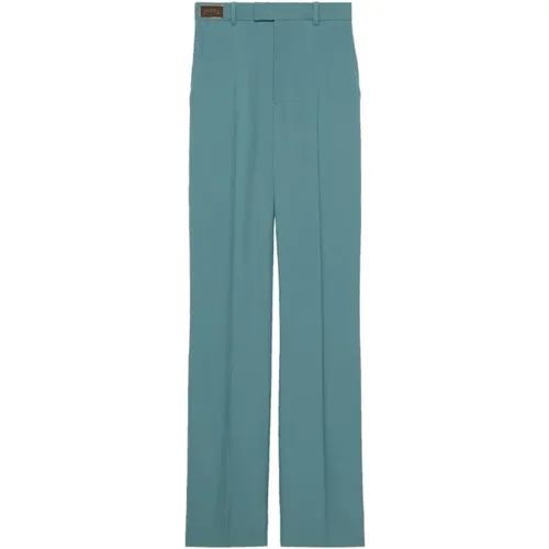 Teal High-Waisted Wool Trousers with Horsebit Detail , female, Sizes: XS, 2XS - Gucci - Modalova