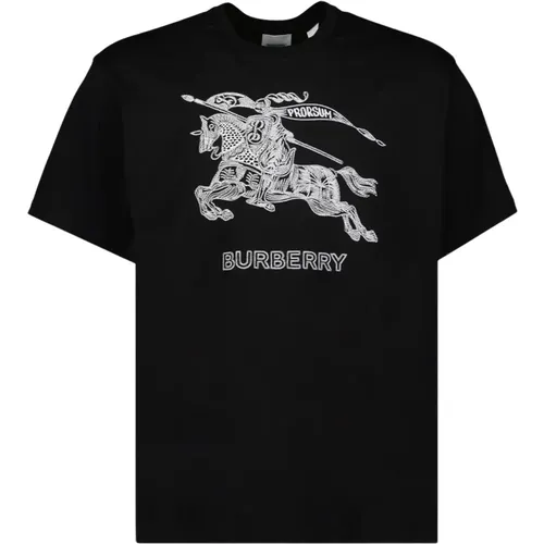 Equestrian Knight Design Besticktes T-Shirt , Herren, Größe: L - Burberry - Modalova