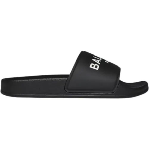 Schwarze Slide-Sandalen mit weißem Logo - Balmain - Modalova