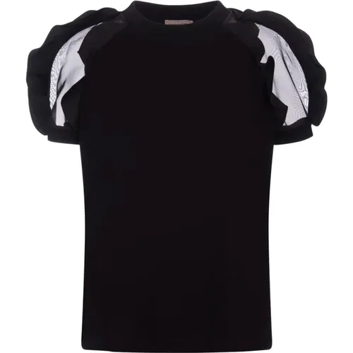 Schwarzes T-Shirt mit Organza-Ärmeln - alexander mcqueen - Modalova