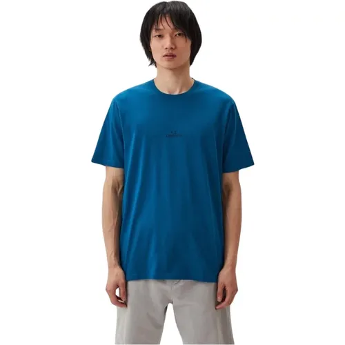 Blau Grafisches Logo T-shirt , Herren, Größe: L - C.P. Company - Modalova