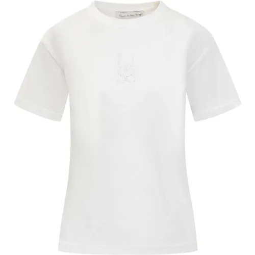 Weiße T-Shirt mit Strass Monogramm , Damen, Größe: L - Ludovic de Saint Sernin - Modalova