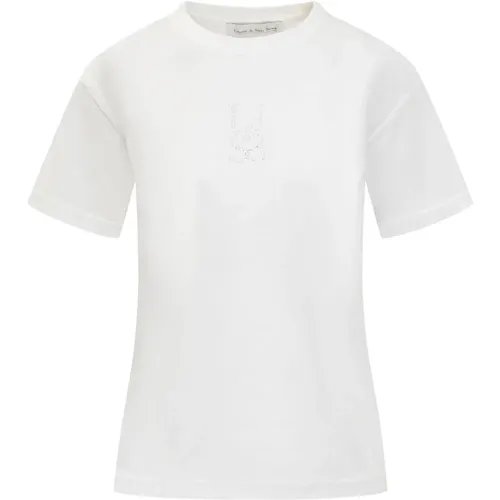 Weiße T-Shirt mit Strass Monogramm - Ludovic de Saint Sernin - Modalova