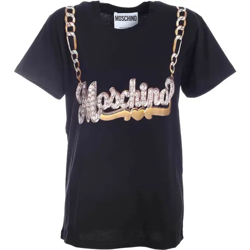 Stilvolles Schwarzes Halsketten T-Shirt , Damen, Größe: XS - Moschino - Modalova