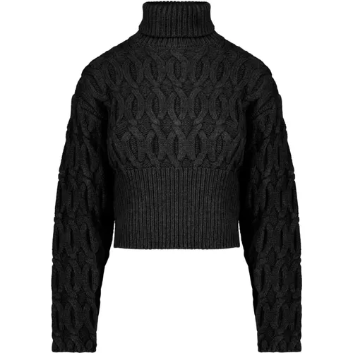 Maxi-neck Cable-knit Turtleneck in Wool Blend , female, Sizes: S, XL, L, M, XS - BomBoogie - Modalova