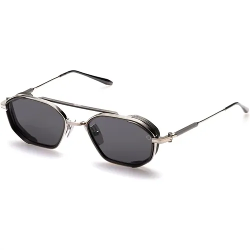 Achteckige Sonnenbrille in gebürstetem Silber/Schwarz Rhodium - Akoni - Modalova