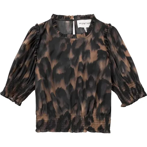 Leopardenmuster Cropped Top mit Smock-Details , Damen, Größe: 2XS - Munthe - Modalova