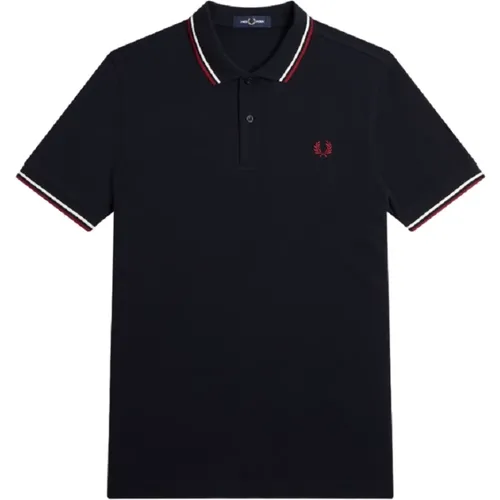 Blaues Poloshirt mit Doppelstreifen , Herren, Größe: L - Fred Perry - Modalova