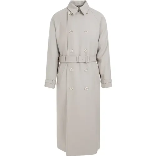 Grey Wool Trench Coat , male, Sizes: L - Prada - Modalova