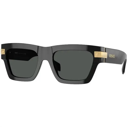 Schwarzer Rahmen Dunkelgraue Linse Sonnenbrille,Mutige Rechteckige Sonnenbrille - Versace - Modalova