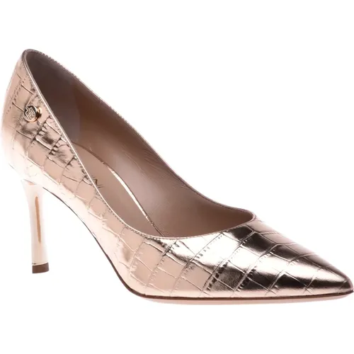 Court shoe in platinum with crocodile print , female, Sizes: 5 1/2 UK, 8 UK, 7 UK - Baldinini - Modalova