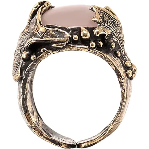 Goldener Ginkgo-Blatt Rosa Quarz Ring , Damen, Größe: ONE Size - Axum - Modalova