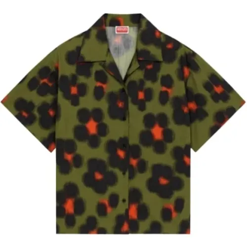 Elegante kurzärmelige Leopardenmuster-Bluse , Damen, Größe: M - Kenzo - Modalova