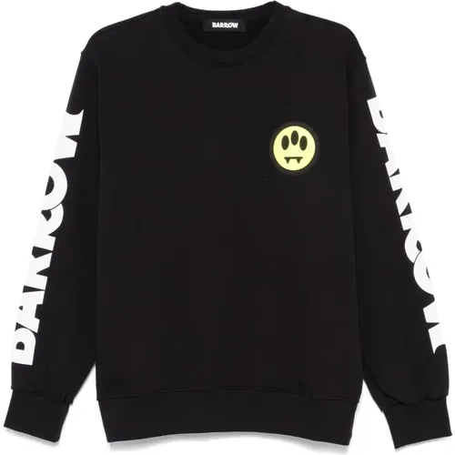 Smile Crewneck Sweatshirt Schwarz Baumwolle,Gemustertes Logo-Sweatshirt,Schwarze Pullover Kollektion - BARROW - Modalova