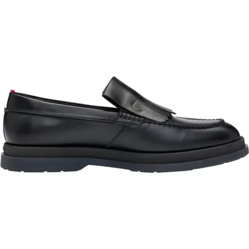 Schwarze Leder-Slip-On-Schuhe mit Fransen , Herren, Größe: 39 EU - Hugo Boss - Modalova