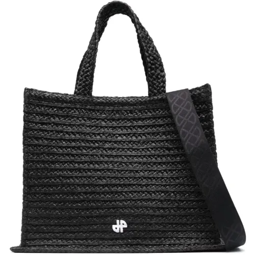 Schwarze Raffia Tote Tasche mit Logo Applikation , Damen, Größe: ONE Size - Patou - Modalova