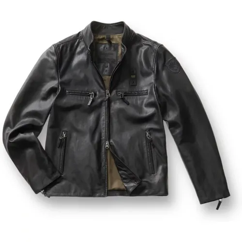 Leather Jackets , Herren, Größe: M - Blauer - Modalova