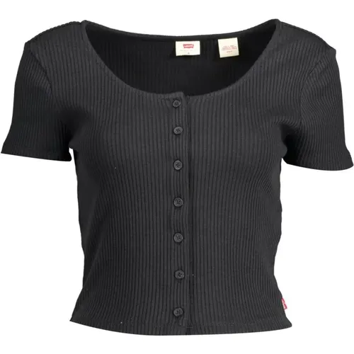 Levi's, Schwarzes T-Shirt mit Knopfdetail aus Baumwolle , Damen, Größe: XS - Levis - Modalova