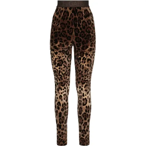 Leopard-Print Jacquard Leggings , female, Sizes: S, 2XS, XS, L - Dolce & Gabbana - Modalova