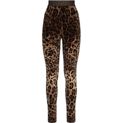 Leopard-Print Jacquard Leggings , female, Sizes: S, XS - Dolce & Gabbana - Modalova